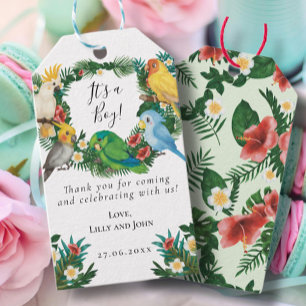 Wild Parrots Tropical Exotic Greenery Baby Shower Gift Tags