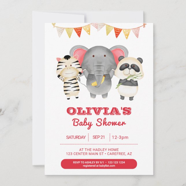 Wild Party Animals Baby Shower Invitation (Front)