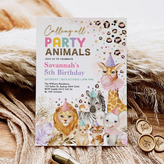 Wild Party Animals Safari Leopard Print Birthday Invitation (Creator Uploaded)