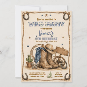 Wild Party Cowgirl Birthday Western Girl Birthday Invitation
