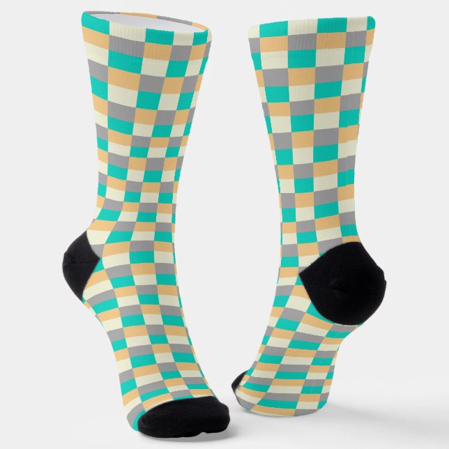 Wild Pastel with Teal in Color Blocks Socks (Angled)