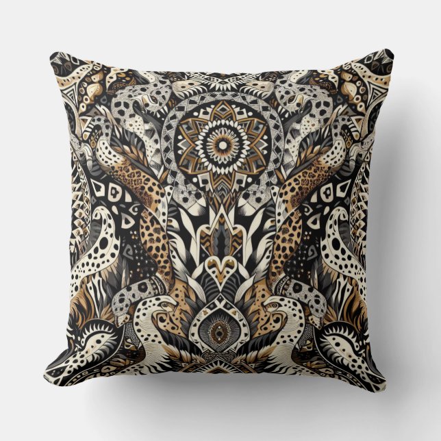 Wild Patterns of Zebra, Leopard and Snakes Scales Cushion (Front)
