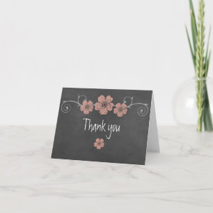 Wild Peach Roses Chalkboard Thank You Note Card