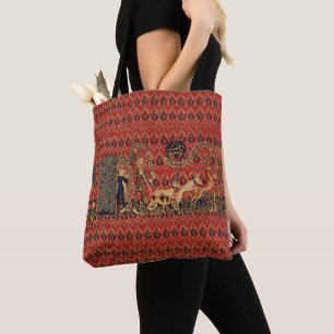 WILD PEOPLE IN DEER HUNT, Animals ,Red Floral Tote Bag