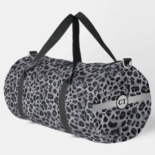 Wild Personalized Grey & Black Leopard  Duffle Bag
