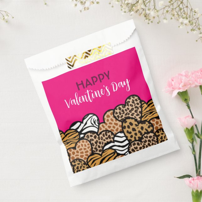 Wild Pink Animal Print Heart Valentine's Day Party Favour Bags (Sealed)