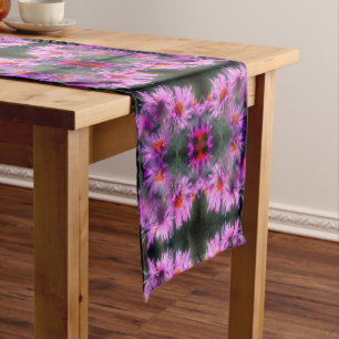 Wild Pink Asters Flower Art Abstract Short Table Runner