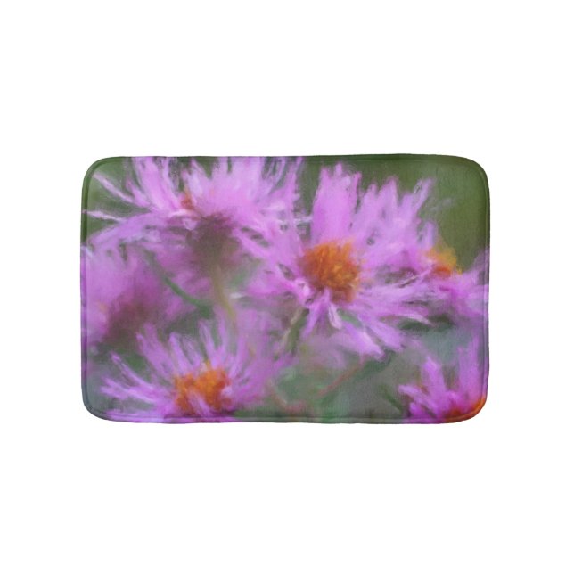 Wild Pink Asters Flower Art Bath Mat (Front)