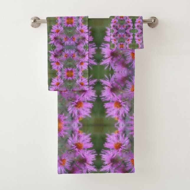 Wild Pink Asters Flower Art  Bath Towel Set (Insitu)