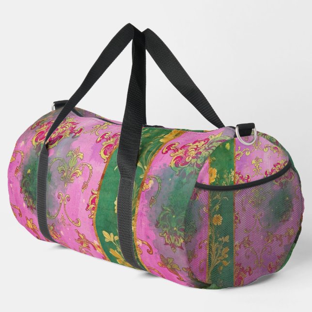 Wild Pink Green Damask Grunge - Duffel Bag (Right Corner)