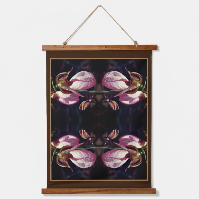 Wild Pink Lady Slipper Orchid Pair Abstract Hanging Tapestry (Front)