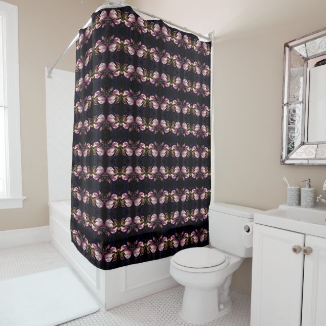Wild Pink Lady Slipper Orchid Pair Abstract Shower Curtain (In Situ)