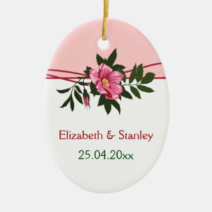 Wild pink rose floral wedding keepsake ornament