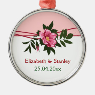 Wild pink rose floral wedding keepsake ornament