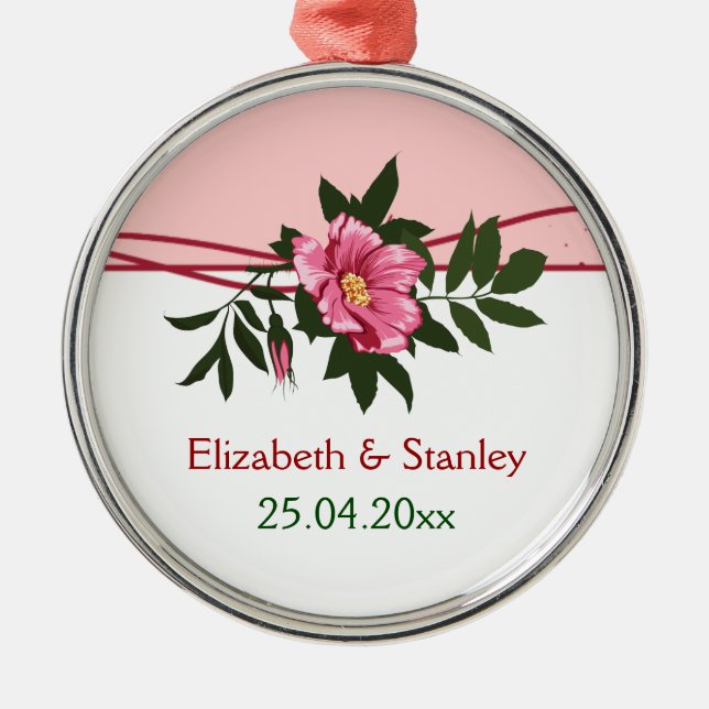 Wild pink rose floral wedding keepsake ornament (Front)