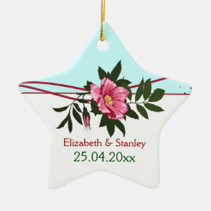 Wild pink rose floral wedding keepsake ornament