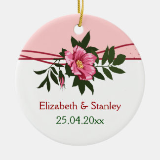 Wild pink rose floral wedding keepsake ornament