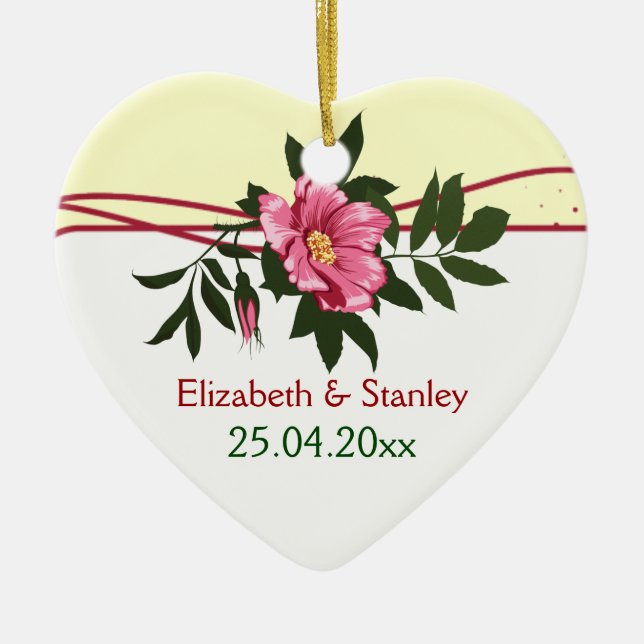 Wild pink rose floral wedding keepsake ornament (Front)