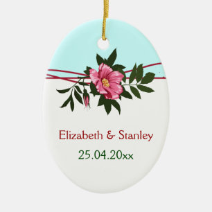 Wild pink rose floral wedding keepsake ornament