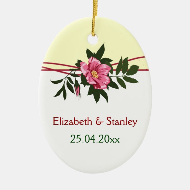 Wild pink rose floral wedding keepsake ornament (Front)