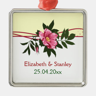 Wild pink rose floral wedding keepsake ornament