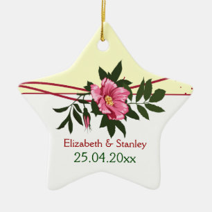 Wild pink rose floral wedding keepsake ornament