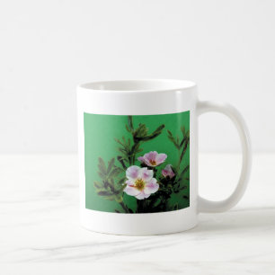 wild pink rose flowers in green, Elegant Coffee Mug