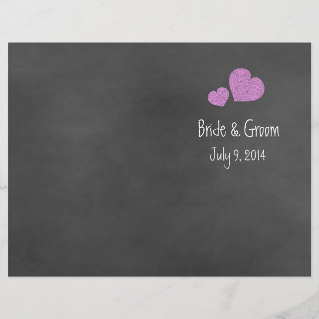 Wild Pink Roses Chalkboard Folded Wedding Program (Front)