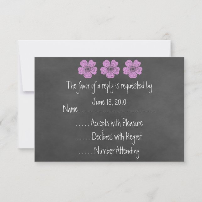 Wild Pink Roses Chalkboard RSVP Cards (Front)