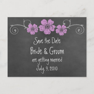 Wild Pink Roses Chalkboard Save the Date Postcard