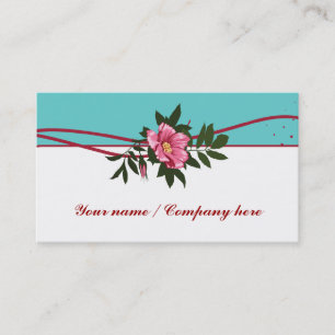 Wild pink teal rose floral business card