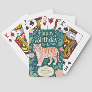 Wild Pink Tiger Birthday Adventure Playing Cards