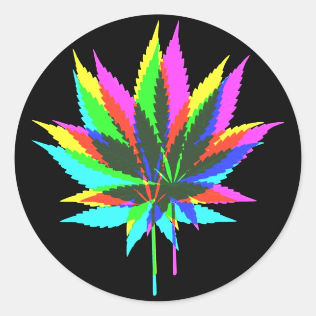 Wild Plant Leafs - neon coloured + your ideas Classic Round Sticker (Front)