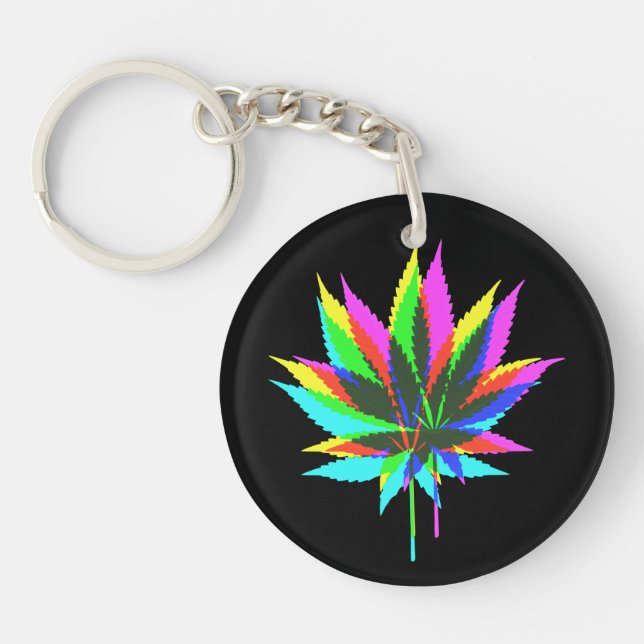 Wild Plant Leafs - neon coloured + your ideas Key Ring (Front)