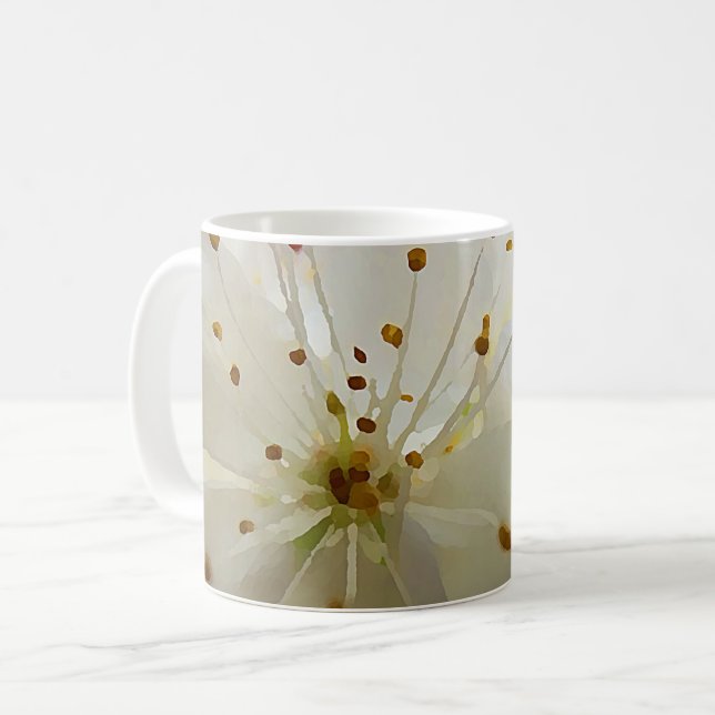 Wild Plum Blossoms Impressionist Botanical Artwork Coffee Mug (Front Left)