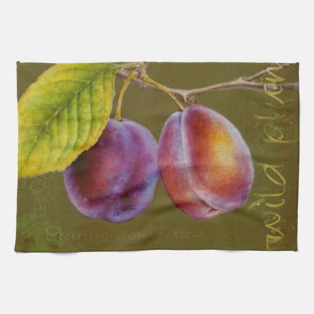 Wild plum - Prunus domestica green kitchen towel (Horizontal)