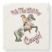 Wild Pony Cowgirl Pinup on Horse Coaster