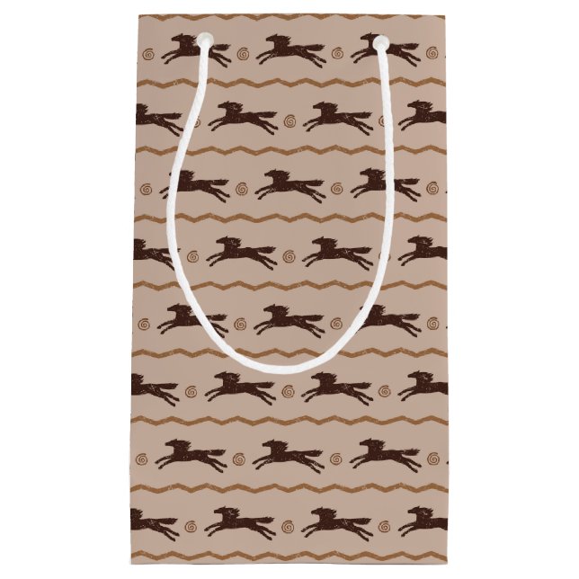 Wild Pony Galloping Horse on Tan Small Gift Bag (Front)