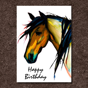 Wild Pony Watercolor Horse Happy Birthday Card