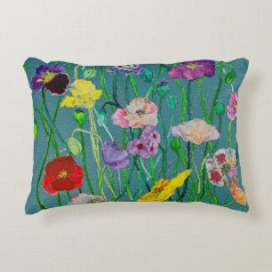 Wild Poppies on a soft green background Decorative Cushion