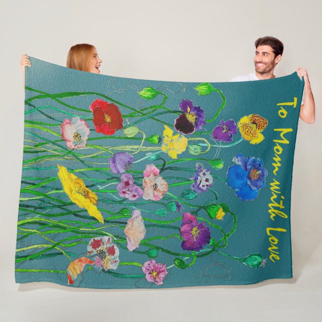 Wild Poppies on a soft green background  Fleece Blanket (In Situ)