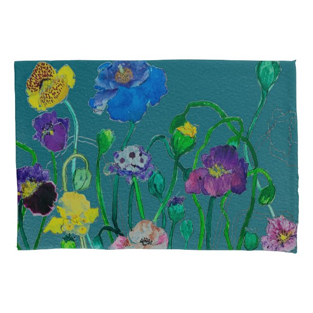 Wild Poppies on a soft green background Pillowcase (Front)