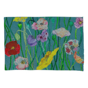Wild Poppies on a soft green background Pillowcase