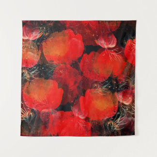 Wild Poppies Watercolor Digital Drawing Tapestry