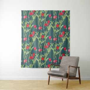 Wild poppies watercolor tapestry
