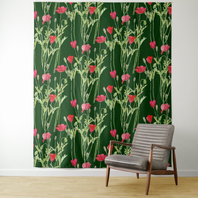 Wild poppies watercolor  tapestry (In Situ)
