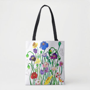 Wild Poppy Colourful Simple Watercolour Happy Tote Bag