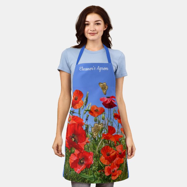 Wild Poppy Field personalised Apron (Worn)
