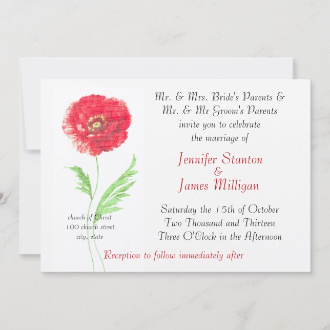 Wild poppy flower invitation (Front)