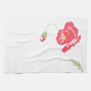 Wild poppy flower tea towel